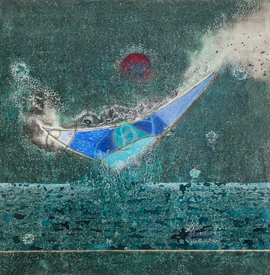 Sichel erhebt sich aus Wasser (oder landet)